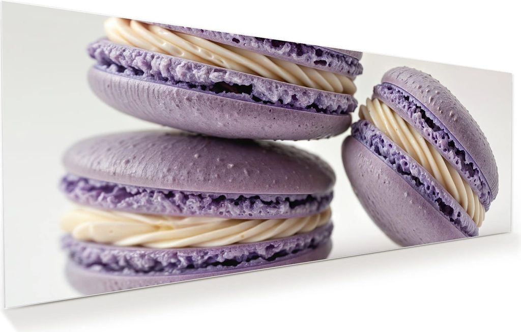 Glasbild 100x40cm in XXL für Wohnzimmer, Schlafzimmer Motiv Lila Macarons