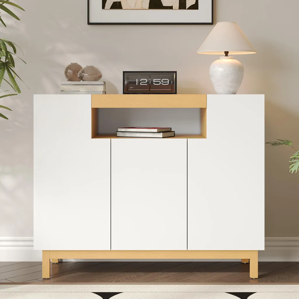 Commode de rangement multifonctionnelle blanche avec étagère ouverte - 4