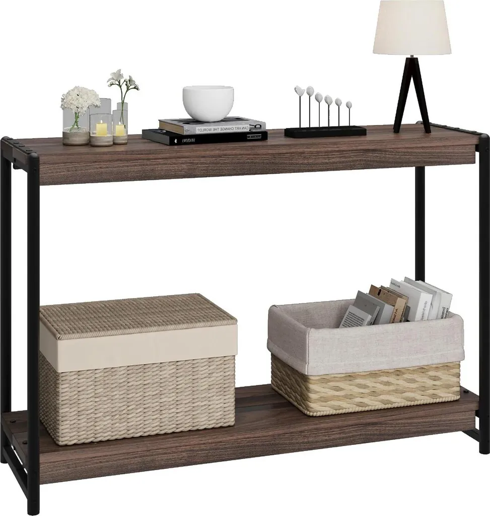 Table d'entrée Industrielle Bois et Métal - Meuble Console 2 Niveaux