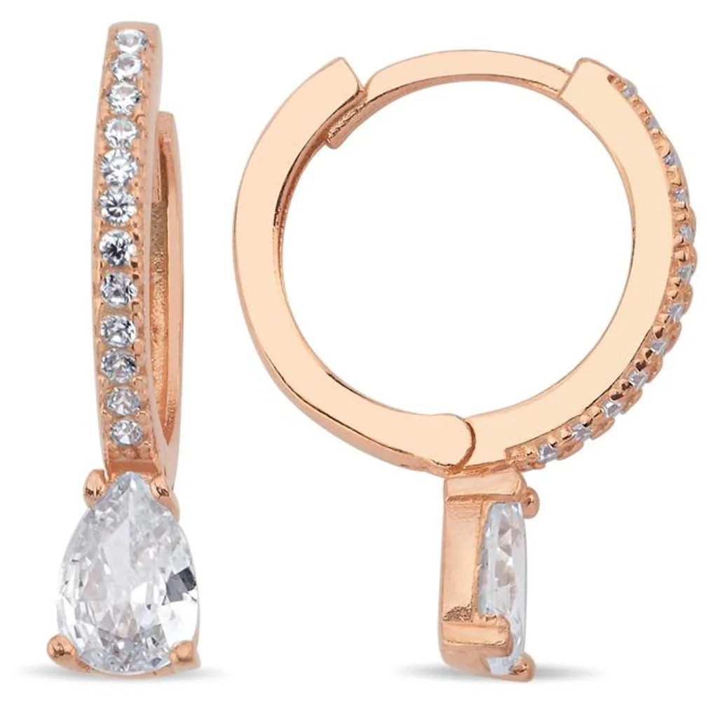 Créoles Argent Rose 925 et Zircons en Goutte au Sertissage Raffiné