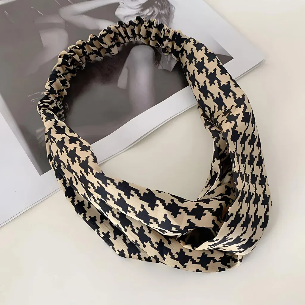 Cerchietto Pied-de-Poule Beige in Cotone Morbido | Accessori Capelli Donna