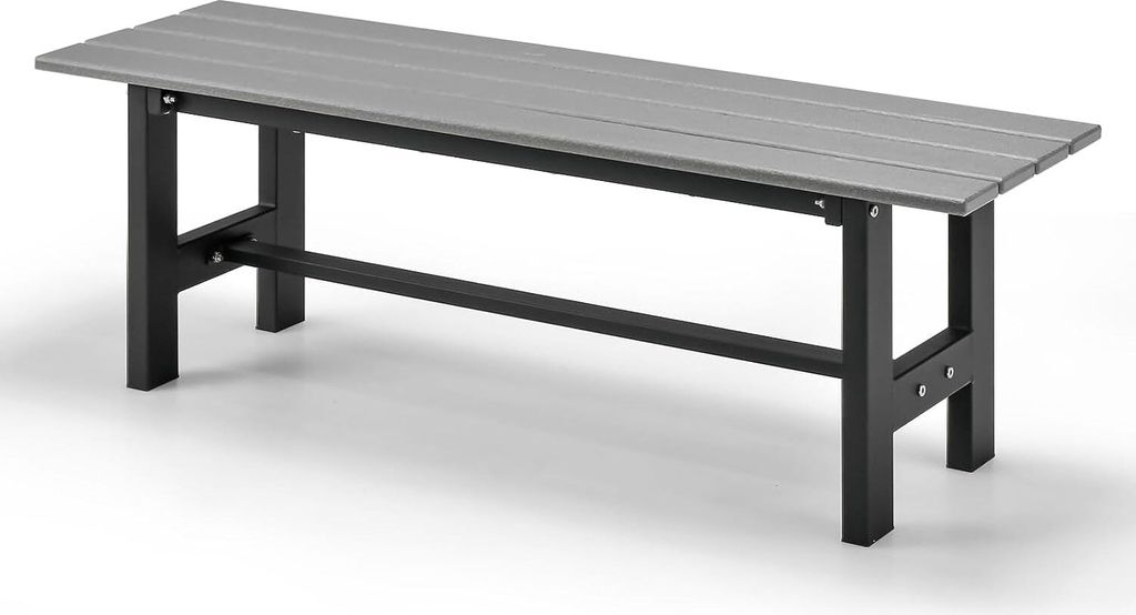 GOPLUS Gartenbank, wetterfeste & lichtechte Sitzbank, stabile Parkbank mit Metallgestell & verstärkter Querstange, Terrassenbank für Garten Hof B...