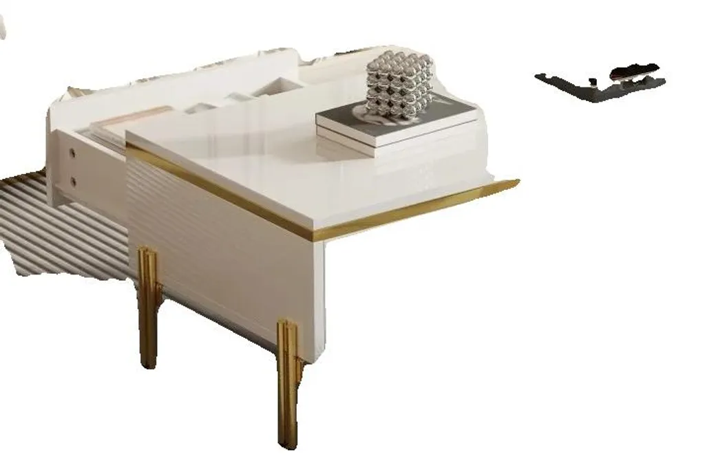 Table basse de salon blanche design moderne avec plateau laqué brillant