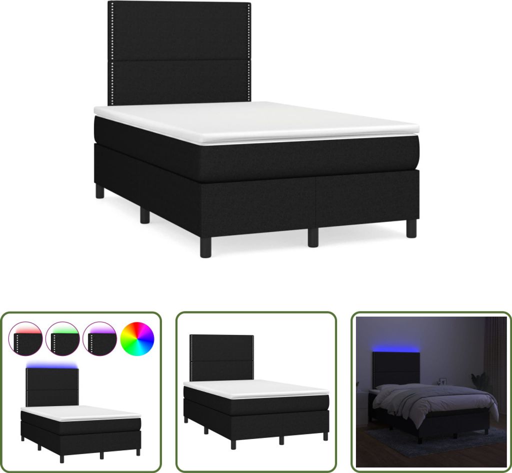 The Living Store Boxspringbett mit Matratze & LED Schwarz 120x190 cm Stoff