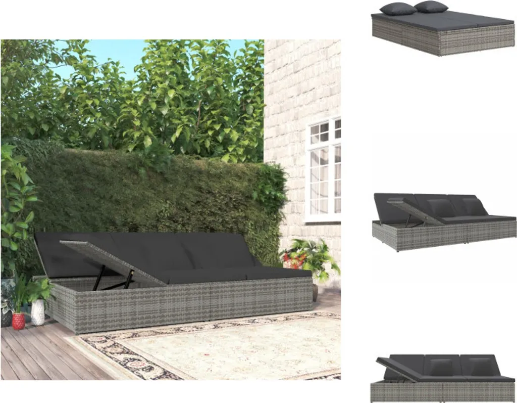 Lit de jardin en résine tressée avec coussins moelleux - Transat Gris