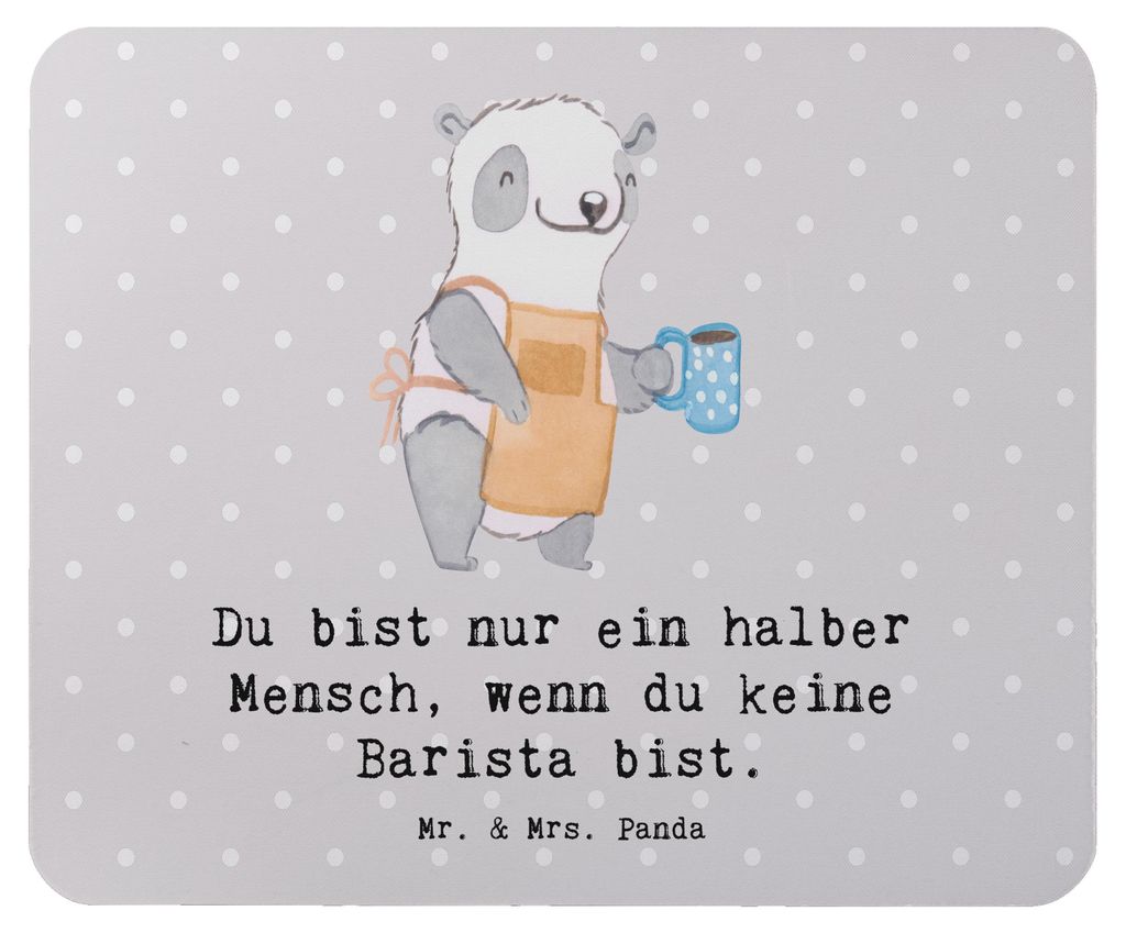 Mr. & Mrs. Panda Mauspad Barista Herz - Grau Pastell - Geschenk, Kaffee, laptop mousepad, Ausbildung, Mouse Pad, Eröffnung Cafe