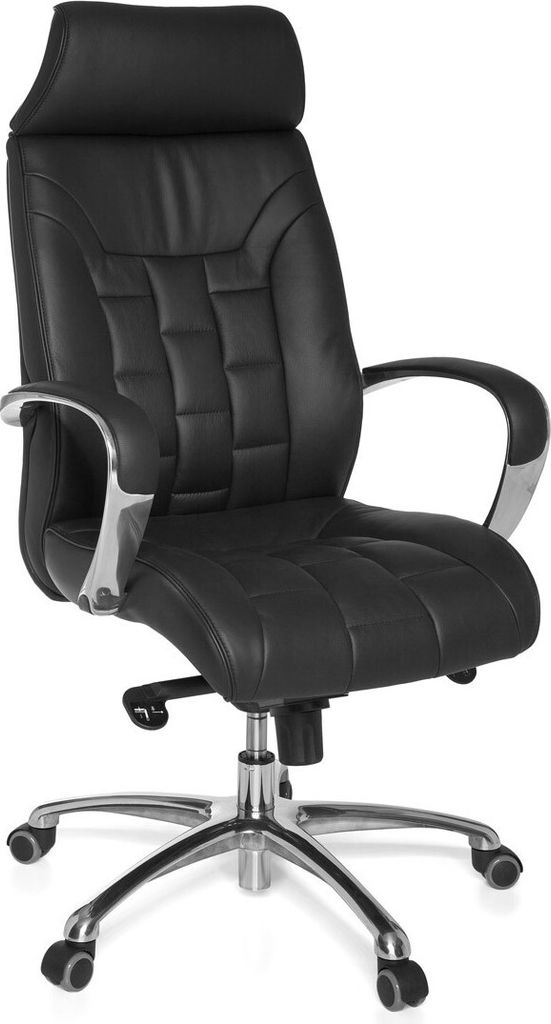 Luxus "Xxl" Chefsessel: Echtleder, breite/höhe Rückenlehne, Lendenwirbelstütze, Multiblock-Mechanik, 120 kg Tragkraft. 66x62x128 cm | Kadima Design