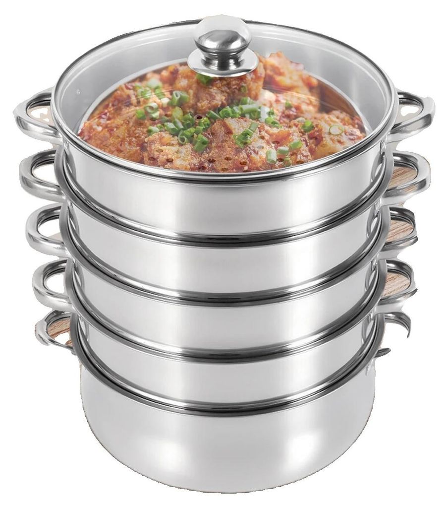 Edelstahl 5-stöckiger Dampfgarer, 30 cm Durchmesser, Produktbild 