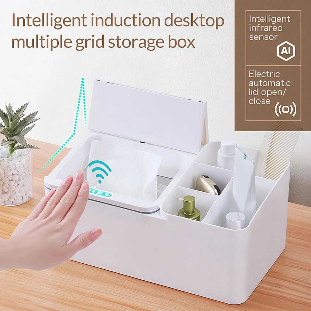 Boîte de rangement intelligente à induction pour bureau multi-compartiments - 17
