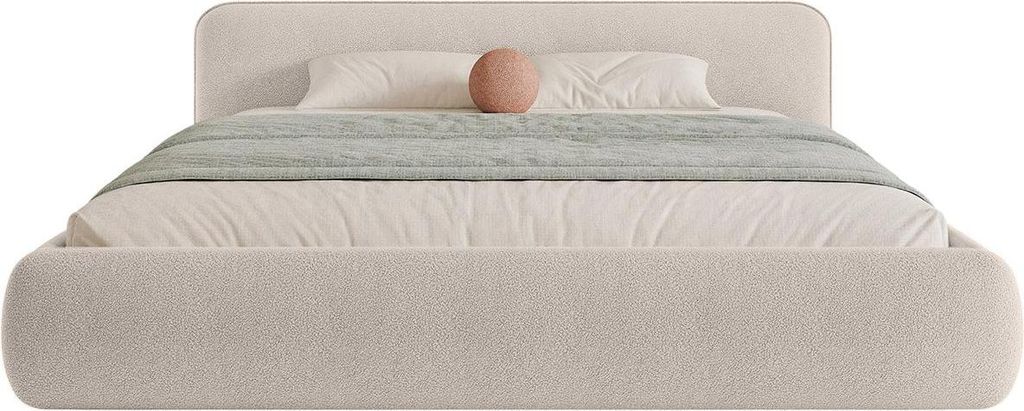 FEDVE Polsterbett Taftan aus Bouclé-Stoff 160x200 cm, Beige