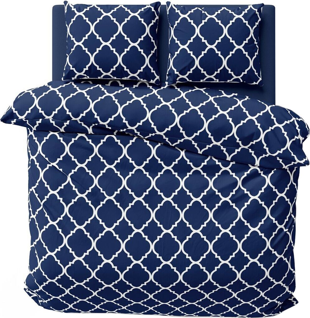 Bettwäsche 200x200 cm Baumwolle Renforce Bettbezug Garnitur Set Ornamente Maroc Blau 3 teilig