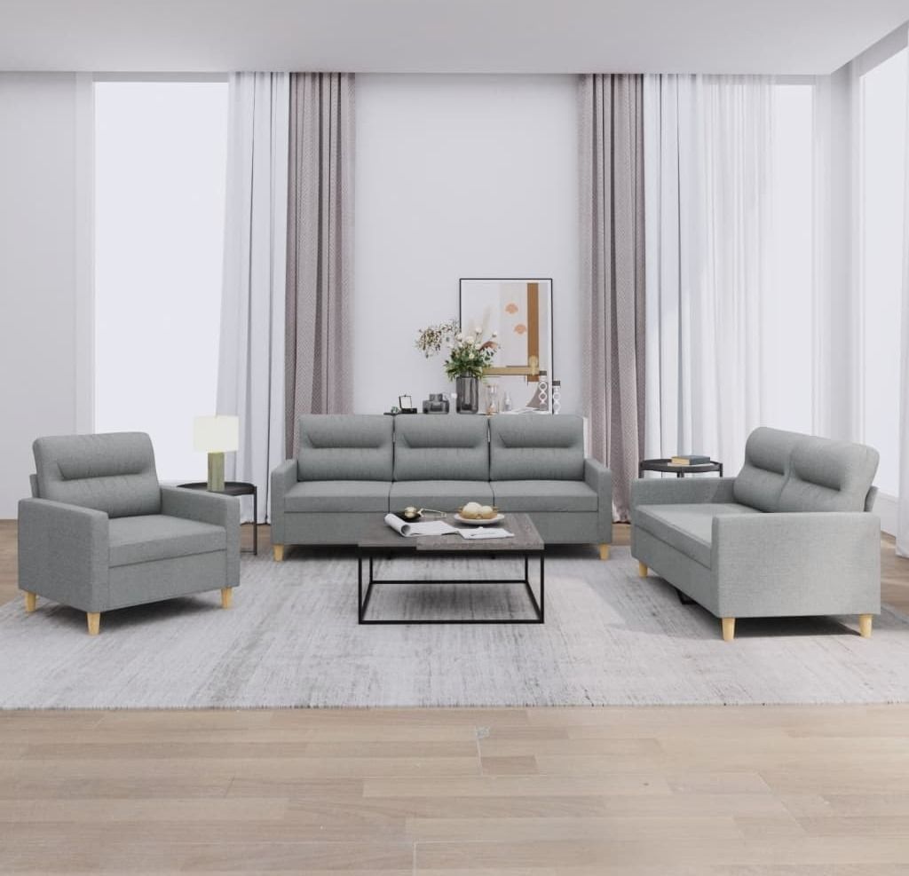 "im Angebot" 3-tlg. Sofagarnitur - Wohnlandschaft - mit Kissen Hellgrau Stoff - Klassische Sofas A122