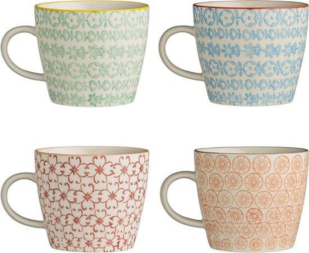 Keramische Kaffeekannen-Set aus Keramik, 4 Stück, farblich variabel, rote, grüne, blaue und orangelbe Tassen