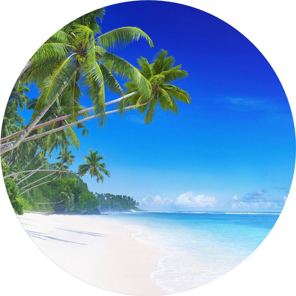 DEQORI Fototapete rund Ø 100 cm 'Palmen am Sandstrand' Wand Tapete Leinwand Sticker