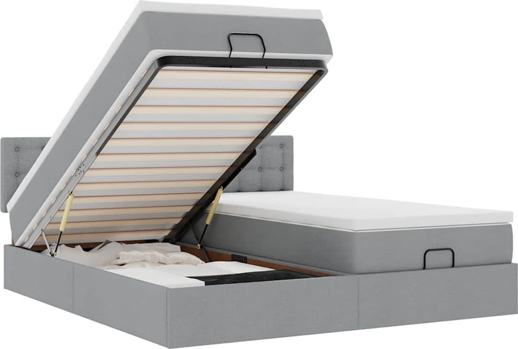 vidaXL Ottoman-Bett mit Matratzen Hellgrau 200x200 cm Stoff