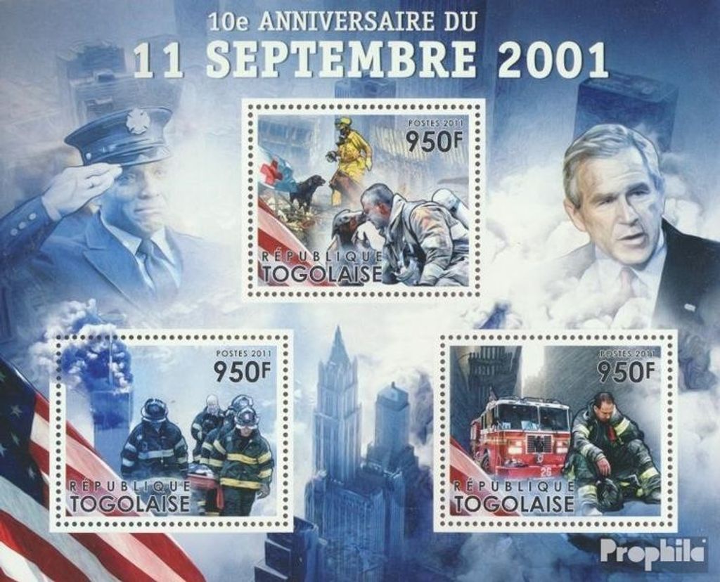 Briefmarken Togo 2011 Mi 4261-4263 Kleinbogen (kompl. Ausgabe) postfrisch 10. Jahrestag 11. September 2001