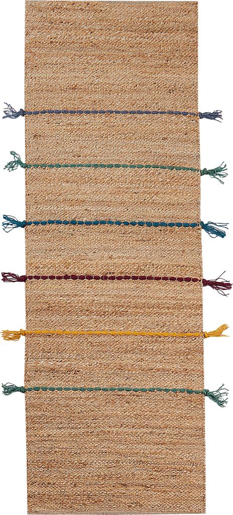 BELIANI Teppich Beige u. Mehrfarbig Rechteckig 70 x 200 cm Geflochten mit Streifenmuster Fransen Boho-Stil Flurteppich Fransenteppich für Fußbode...