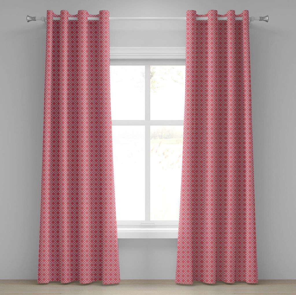 ABAKUHAUS Ethnisch Ösenvorhang, Traditionelle russische slawische Stich-Muster-Stickerei im grafischen Handarbeits-Design, Dekorative 2-Panel-Fens...