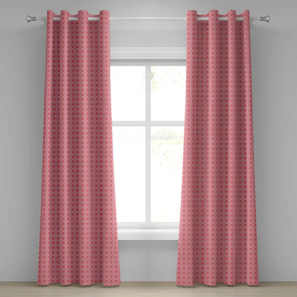 ABAKUHAUS Tenda etnica con occhielli, ricamo tradizionale slavo russo con motivi grafici realizzati a mano, tende decorative a 2 pannelli, 280 cm x 175 cm, bianco e rosso