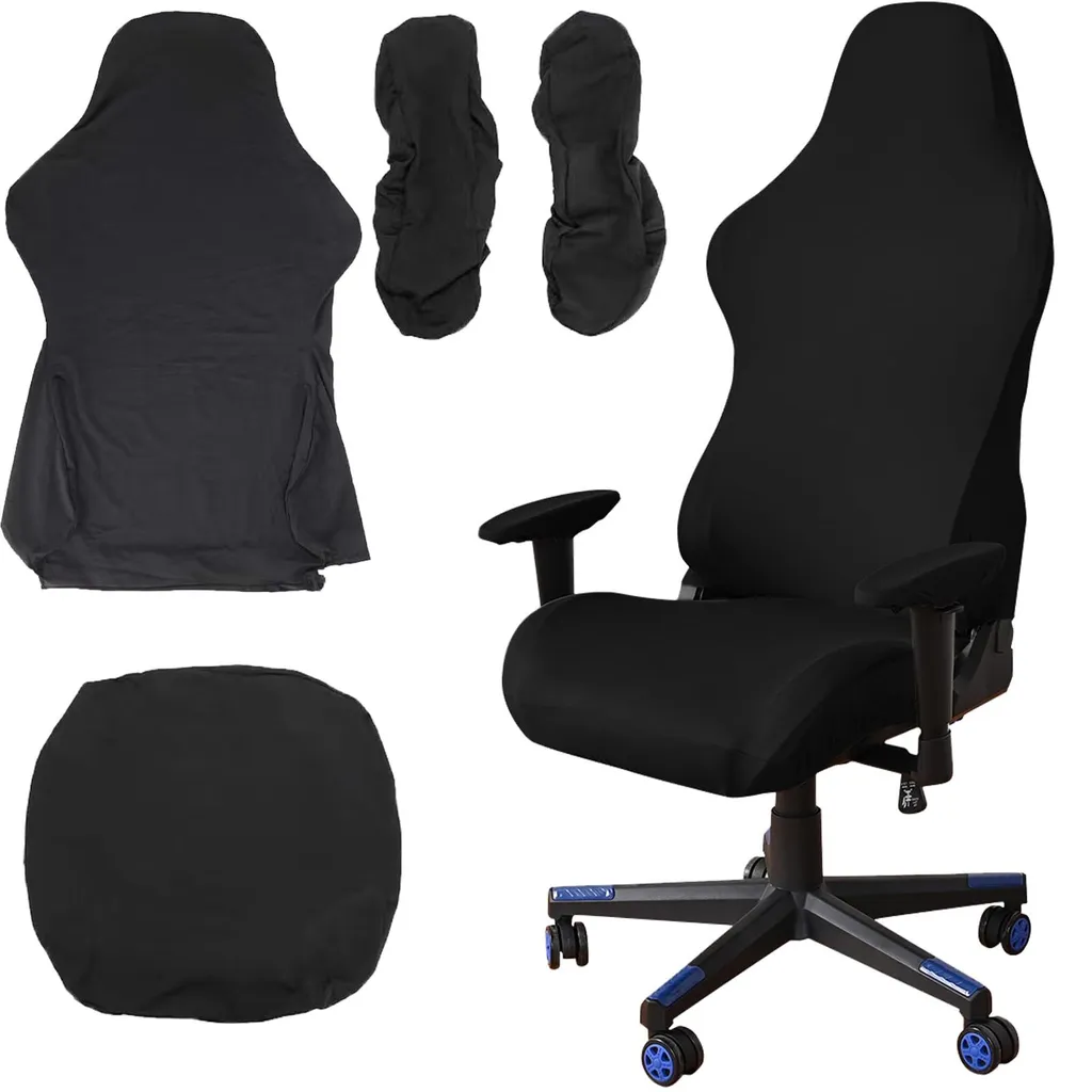 Housse de fauteuil gamer 8 pièces, tissu respirant pour siège PC noir