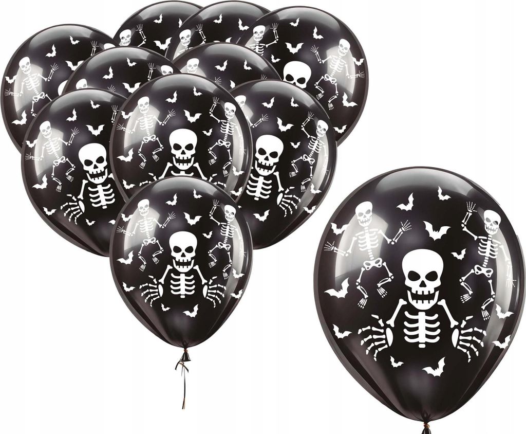 Luftballons Latex Schwarz Skelett Skelett HALLOWEEN Dekoration 10St.