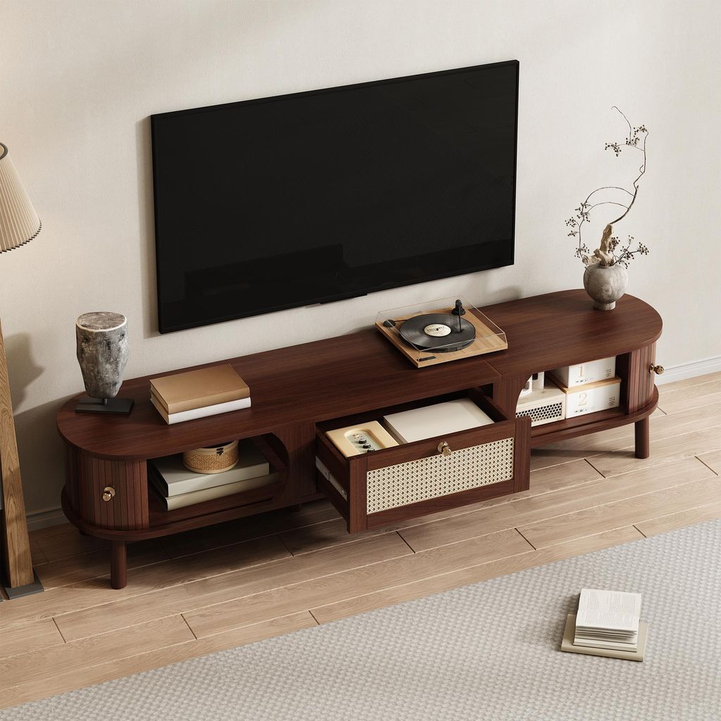 STILVORA TV-kast met rieten lades, TV-dressoir met 2 houten Productafbeelding 