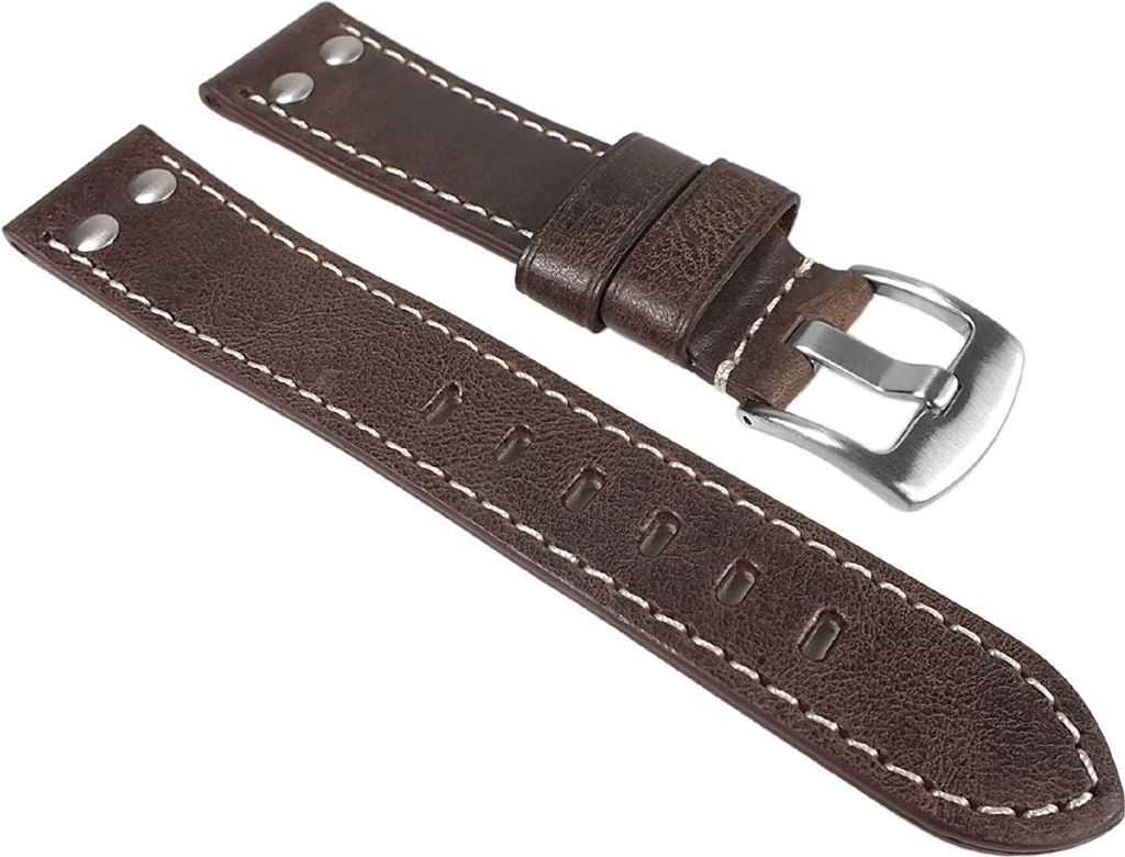 Uhrenarmband Vintage Look Leder Band Dunkelbraun 24769S, Stegbreite:18mm