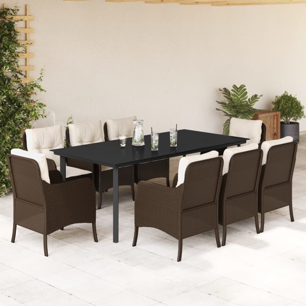 Maison Exclusive - 9-tlg. Garten-Essgruppe mit Kissen Braun Poly Rattan