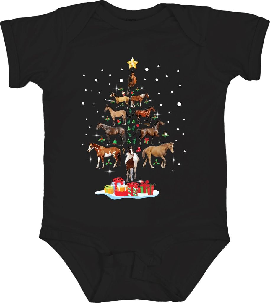 Pferde Weihnachtsbaum Geschenk Reiter Weihnachten Stern Schnee Unisex Baby Body, Schwarz, 3/6
