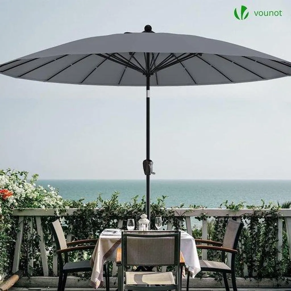 Parasol gris 18 baleines 270 cm protection UV maximale pour votre jardin