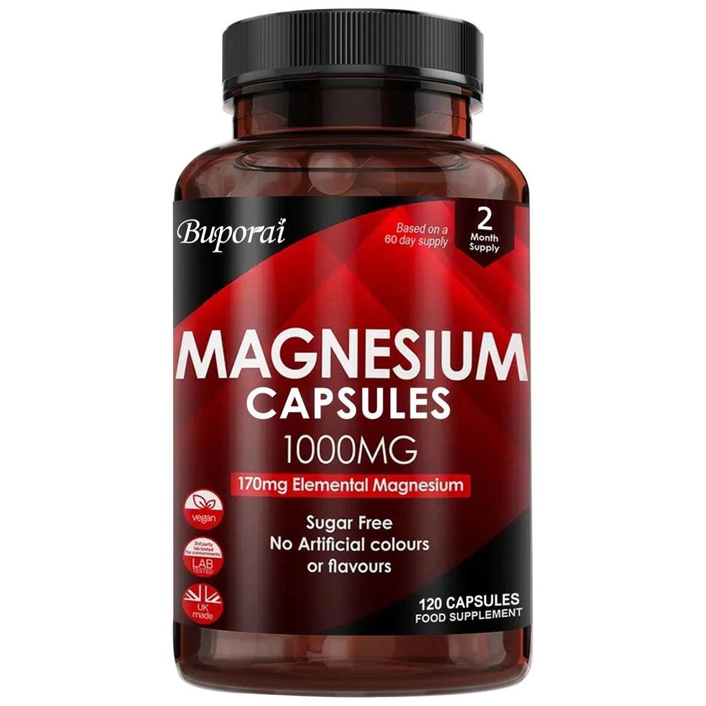 Magnesium 1000mg (120 Kapseln) Nahrungsergänzungsmittel, Ruhe, Stress, Schlaf, Beinkrämpfe, Herzgesundheit