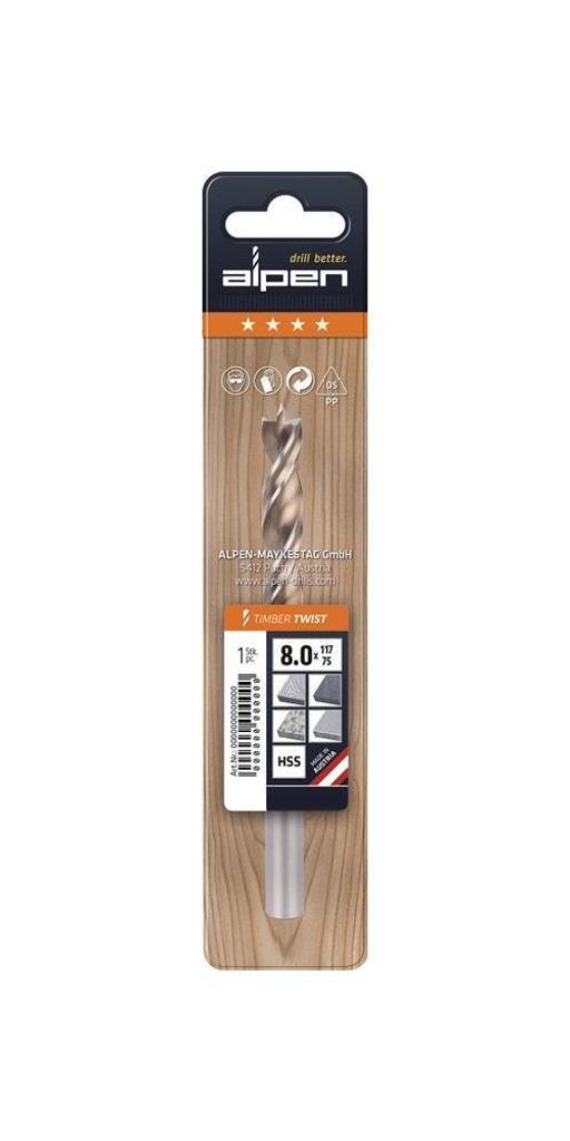 Alpen-Maykestag HSS Maschinen-Holzspiralbohrer TIMBER TWIST, PLT, Ø 8,5
