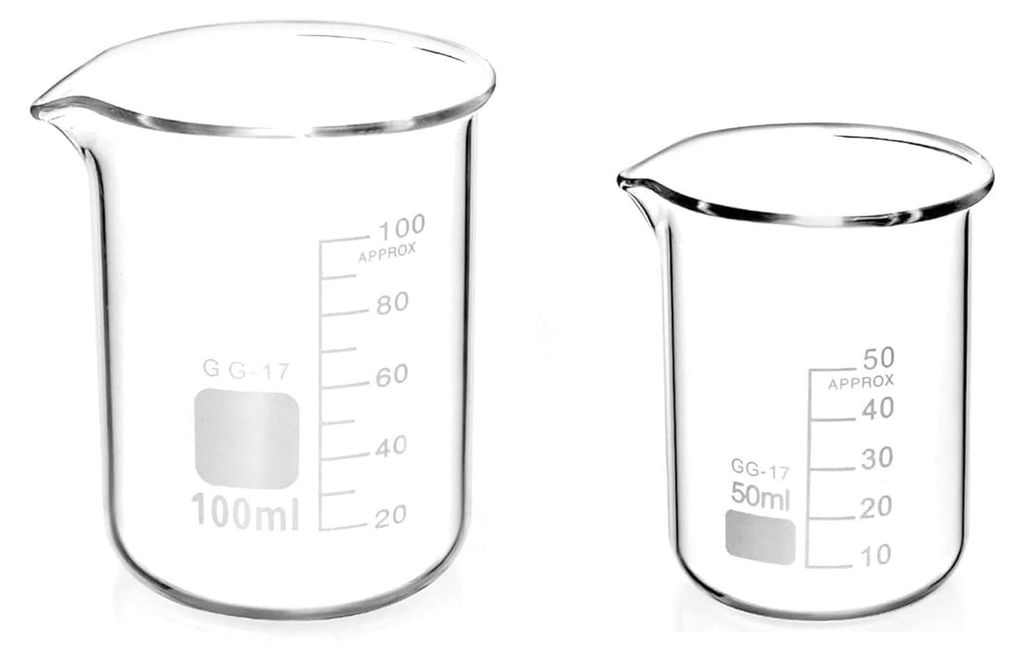 2 Stück Abgestufter Messbecher Glas Becherglas 50ml 100ml Set für Labor-Messbecher Küche