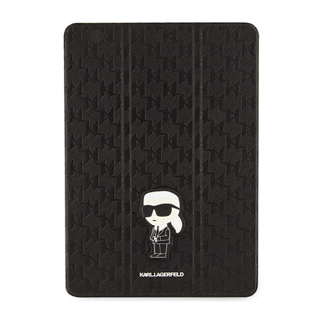 Karl Lagerfeld KLFC10SAKHPKK iPad 10,2" Folio Magnet Allover Cover schwarz/schwarz Saffiano Monogram Ikonik Schutzhülle