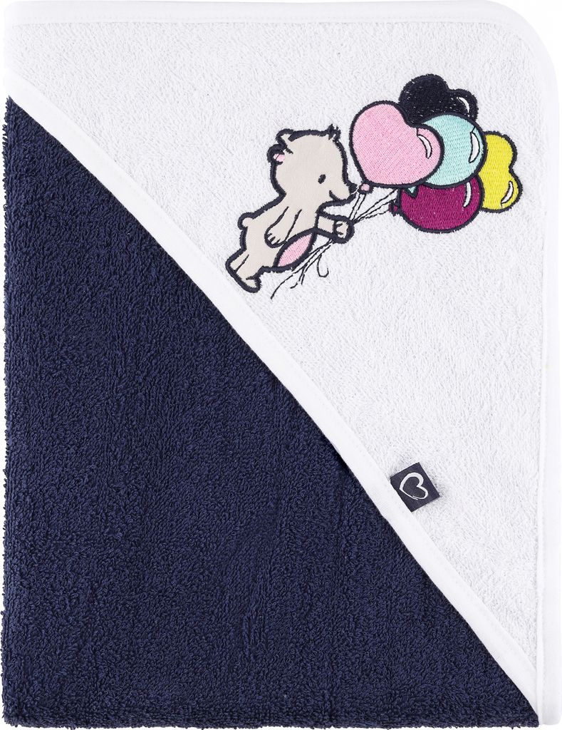 Be Mammy Kapuzenhandtuch Babyhandtuch aus Baumwolle 100cm x 100cm BE20-240-BBL (Dunkelblau - Bär, 100 cm x 100 cm)