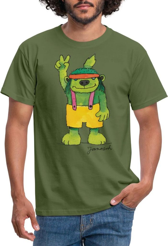 Spreadshirt Janosch Emil der Grünbar Peace Männer T-Shirt, XL, Militärgrün