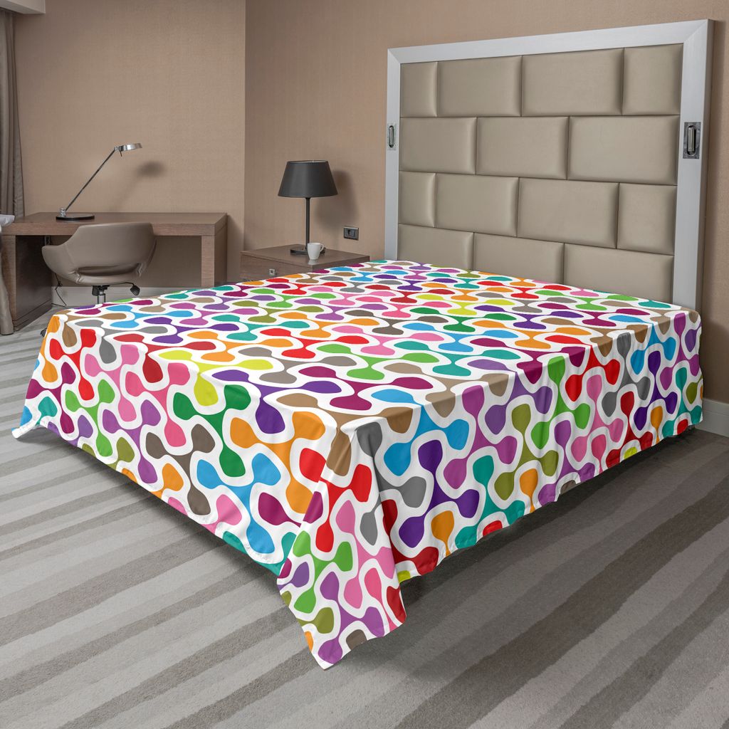 ABAKUHAUS Bunt Bettlaken, Bunte Muster Mit Der Kurven Geometrie, Die Kreative Dekorative Artful Design, weiches bequemes oberes Bettlaken für ein ...
