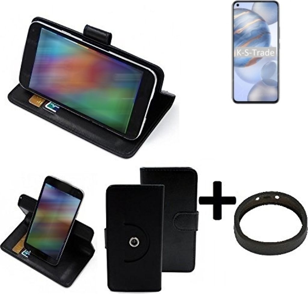 K-S-Trade Case Schutz Hülle kompatibel mit Huawei Honor 30 + Bumper Handy Hülle Flipcase Smartphone Cover Handy Schutz Tasche Walletcase schwarz