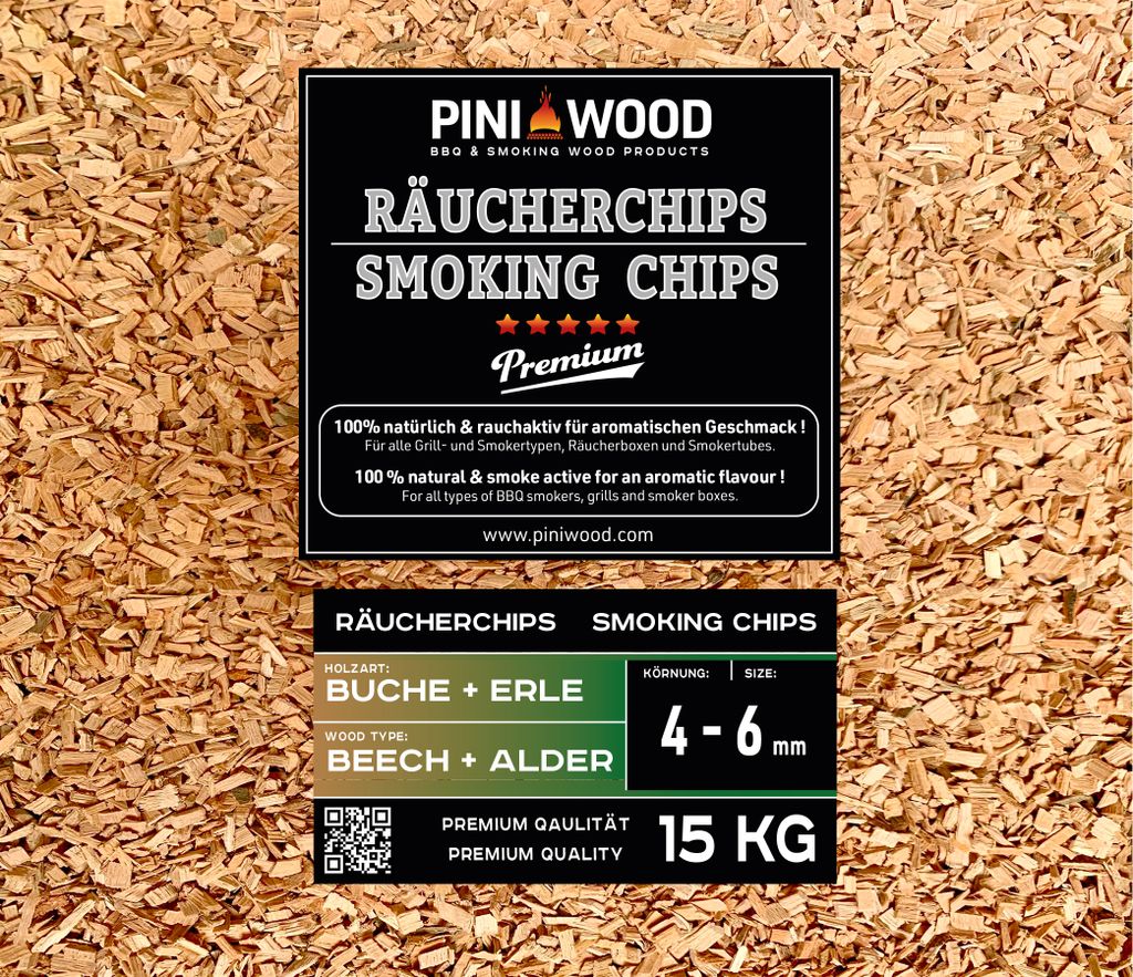 PINI Räucherchips Buche & Erle 15kg - Smoking Dust 1-3mm Für Grill & Smoker