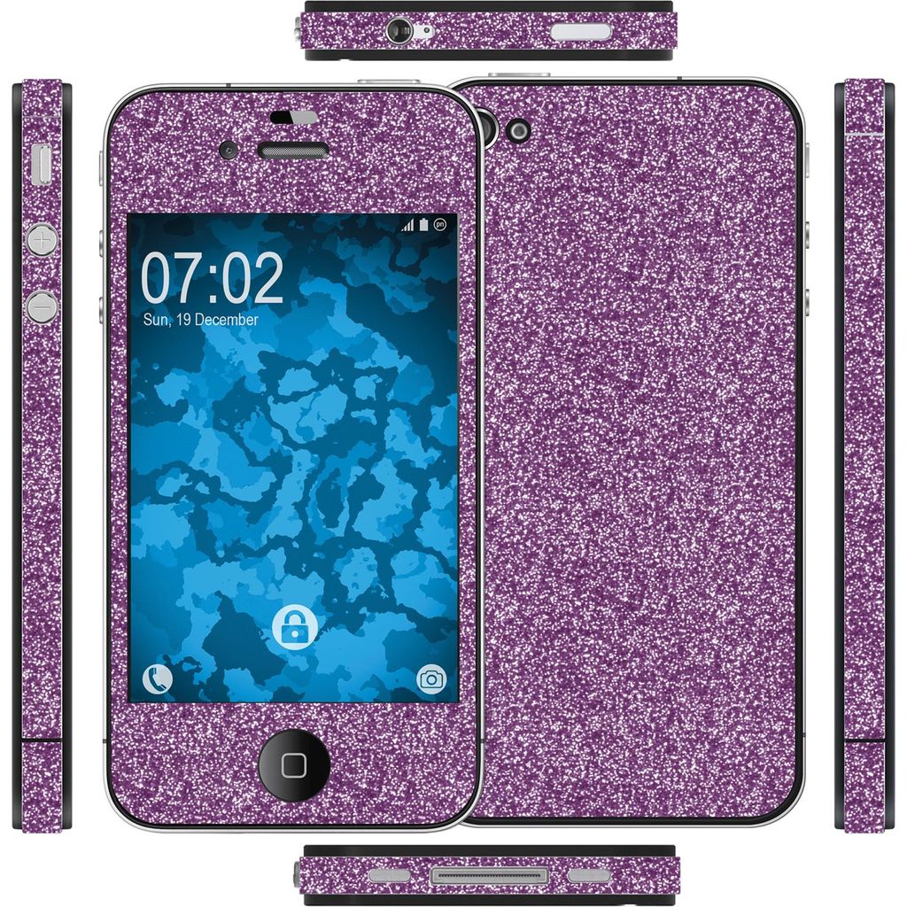 2 x Glitzer-Folienset für Apple iPhone 4S lila PhoneNatic Schutzfolien