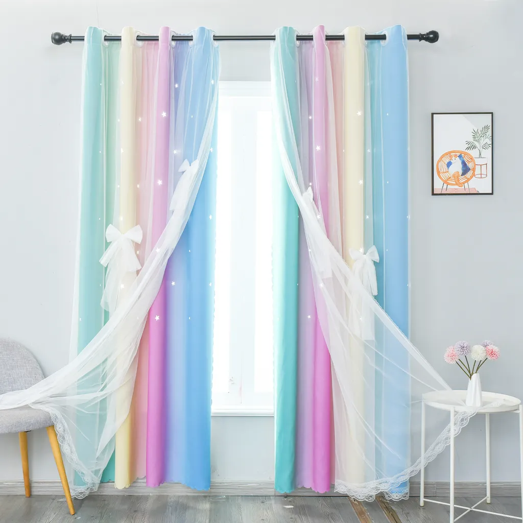 Tenda a Rullo Stella Gradiente 132x213cm Doppio Strato con Fiocco