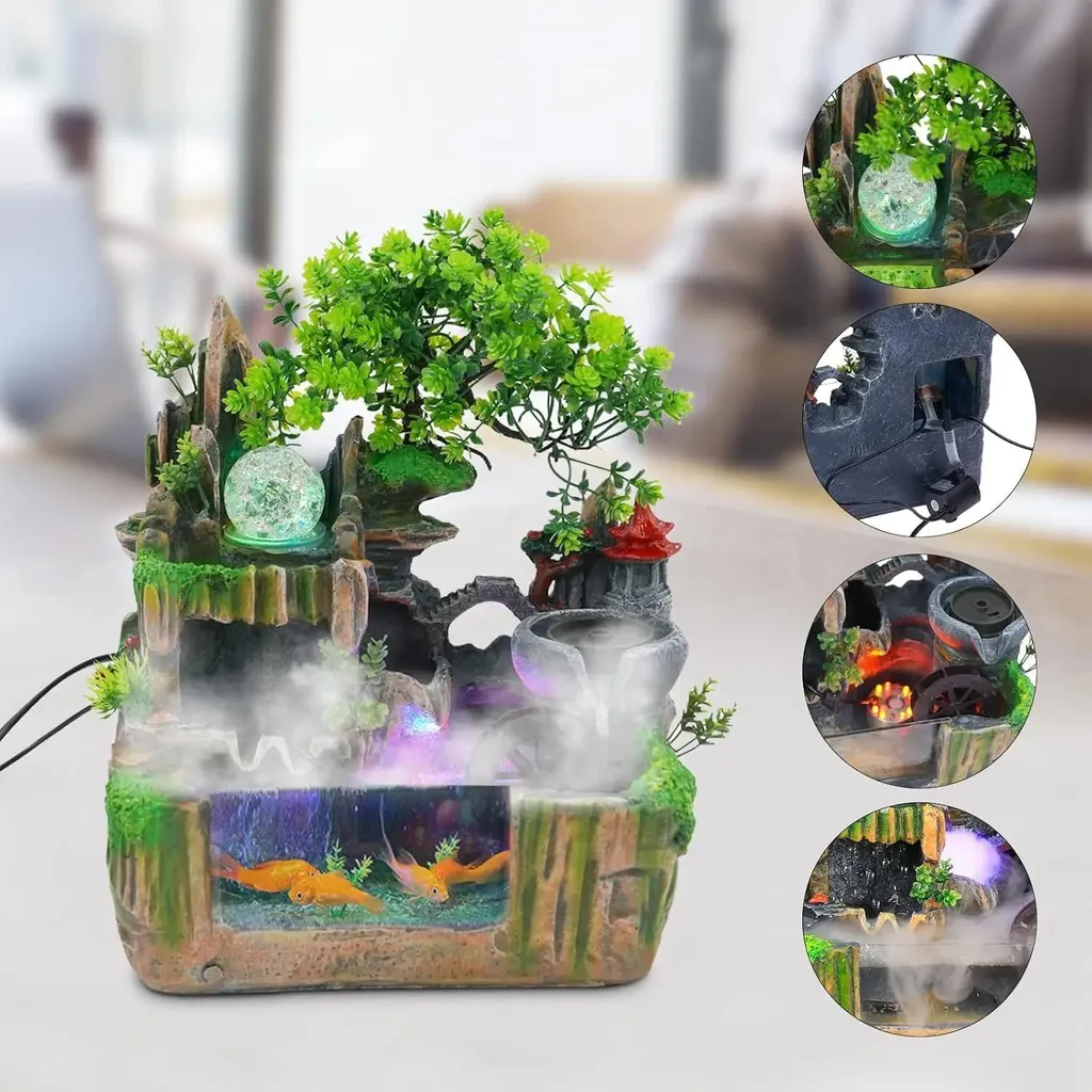 Fontaine de table décorative avec boule de verre et éclairage LED doux - 6