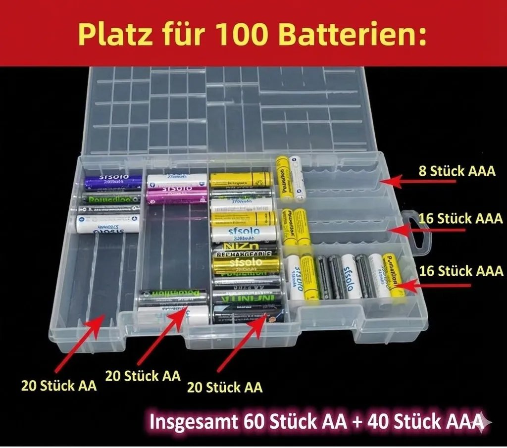 Organiseur de piles transparent - Boîtier de stockage pour 100