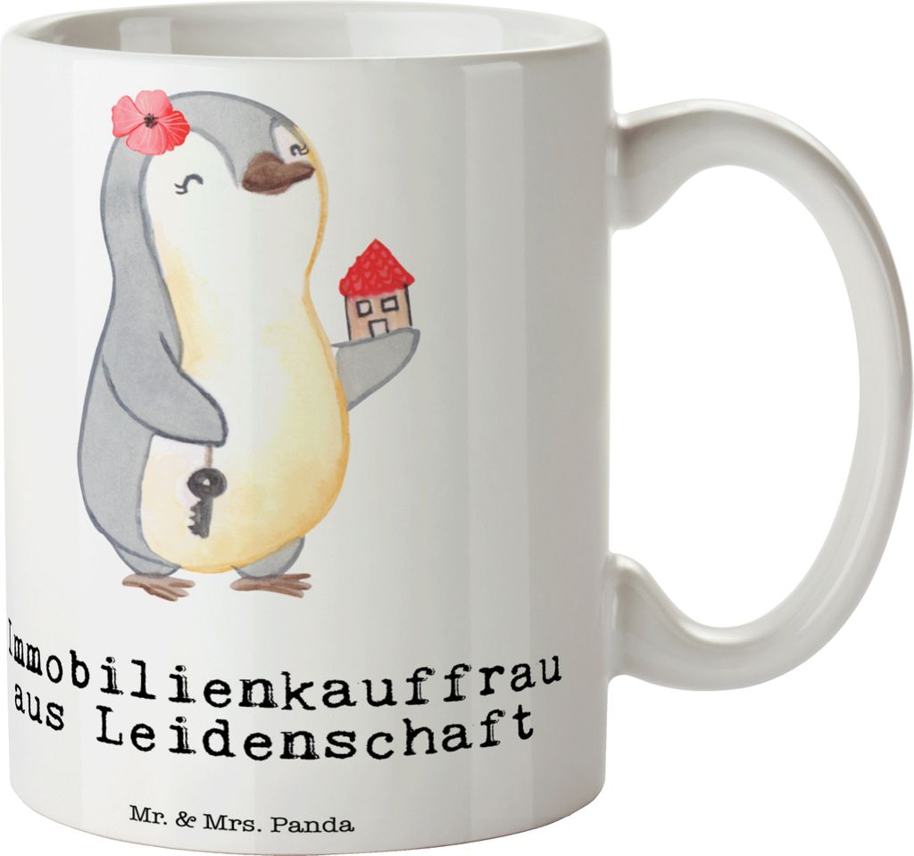 Mr. & Mrs. Panda Geschenktasse Immobilienkauffrau Leidenschaft - Weiß - Geschenk, Immobilienmaklerin, Spruch, Kaffeetasse, Trinkbecher, Ausbildung...