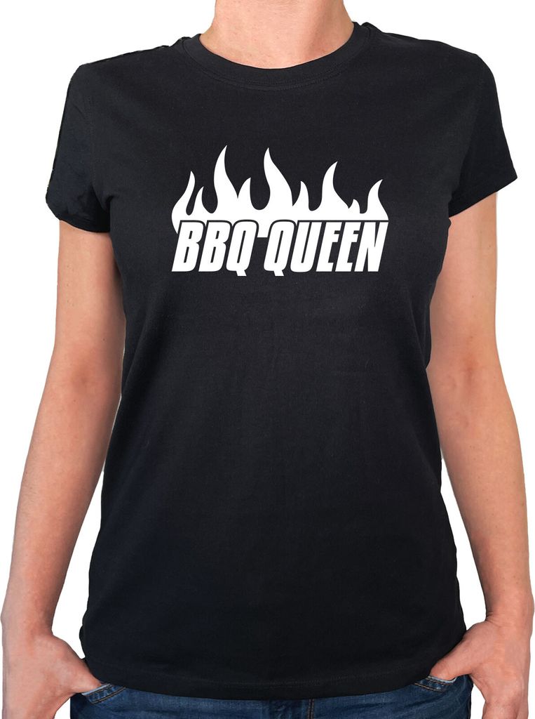 Huuraa Damen T-Shirt BBQ Queen Flammen XXL Black Bio Baumwolle Fairtrade Damenshirt Geschenkidee