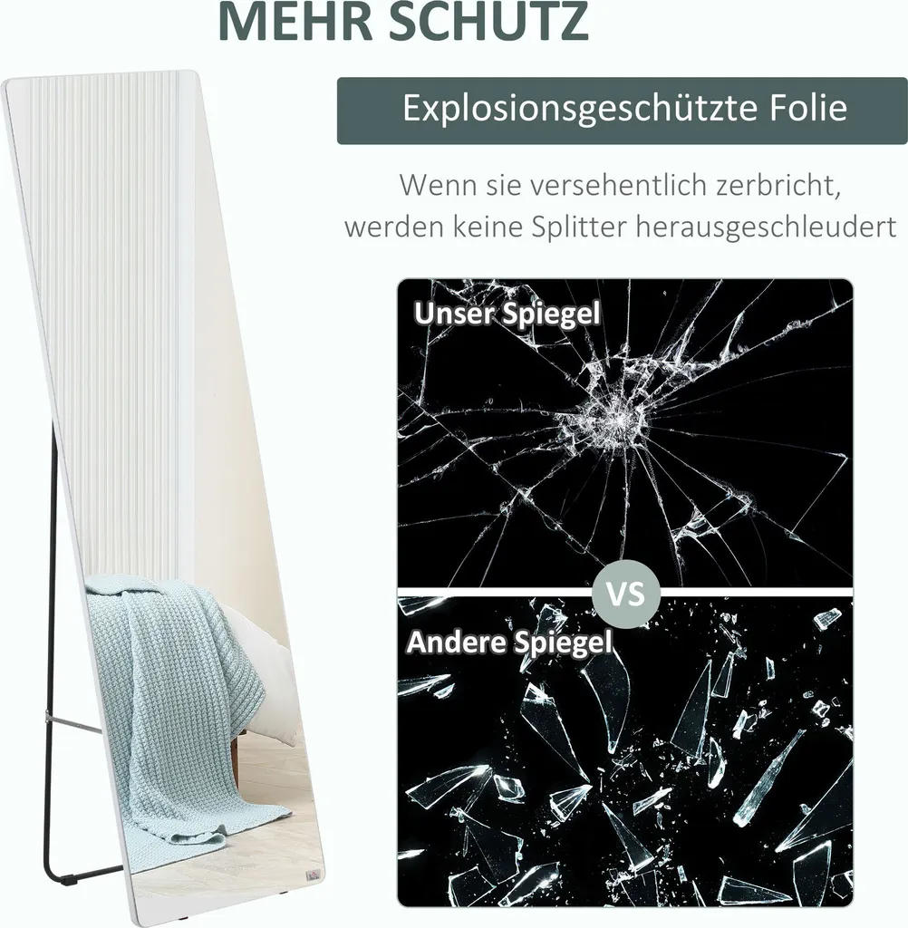 Miroir intégral argent avec support réglable, format 45 x 160 cm chic
