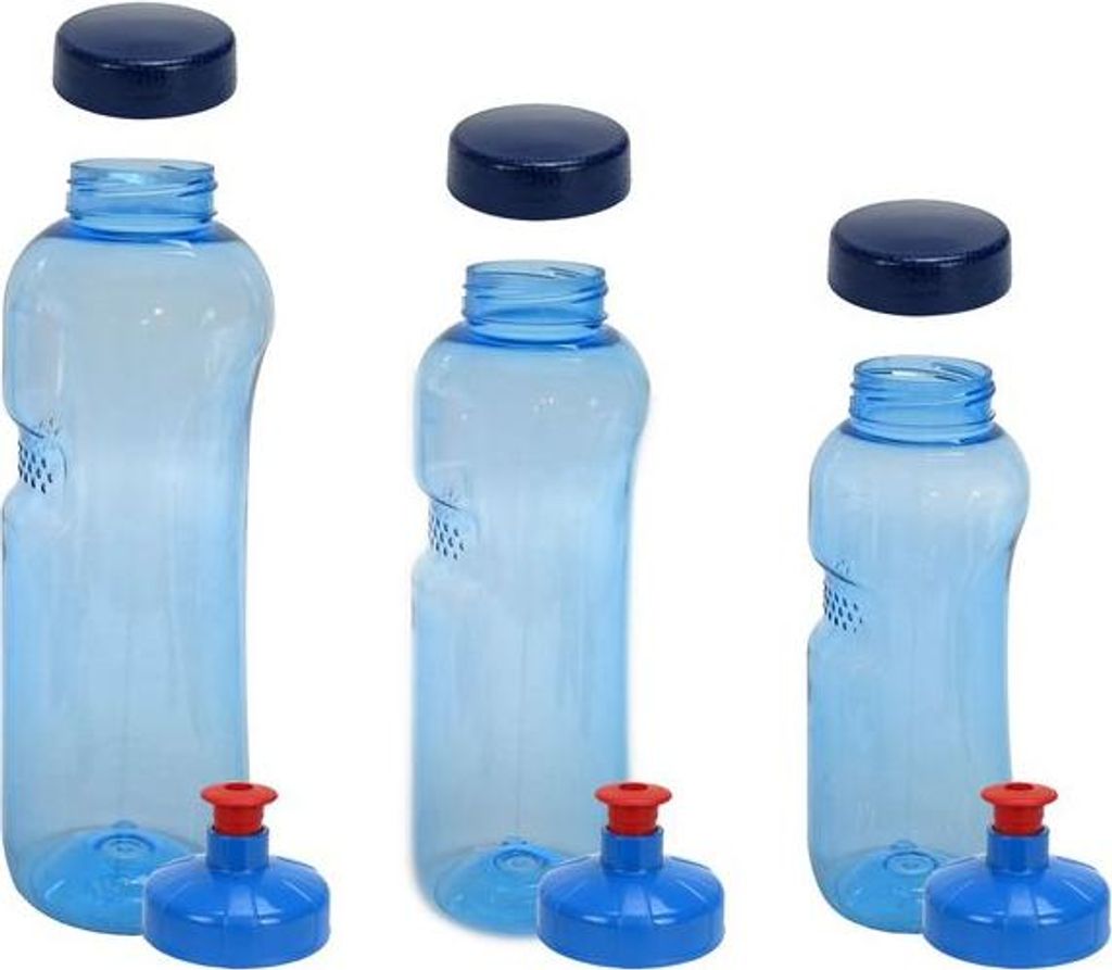 Original Kavodrink Tritan 0,5 + 0,75 + 1 L Wasserflasche BPA frei + 3 x Trinkdeckel Push-Pull Trinkflasche