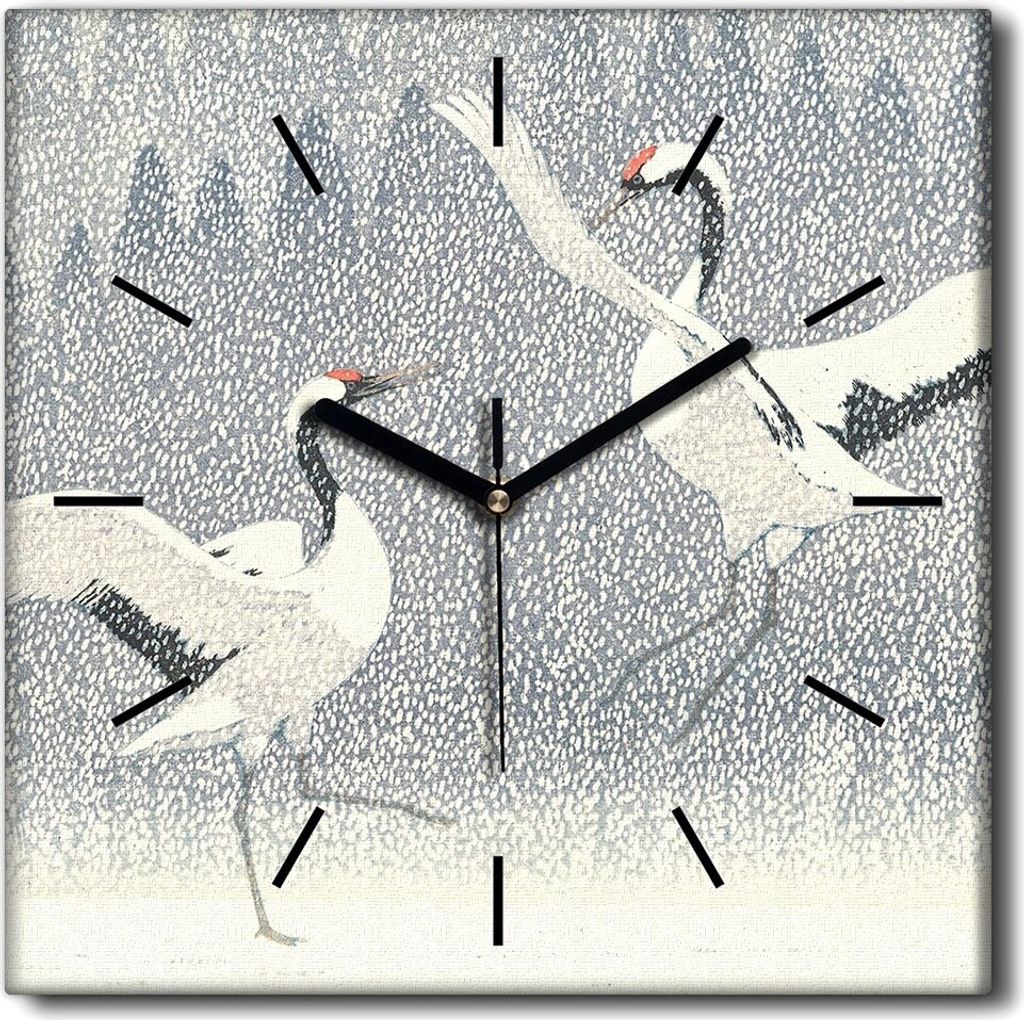 Coloray Uhr auf Leinwand 30x30 cm Wand Uhr Dekoration Wohnzimmer Segeltuch schwarze Hände -Japan Tiere Vögel