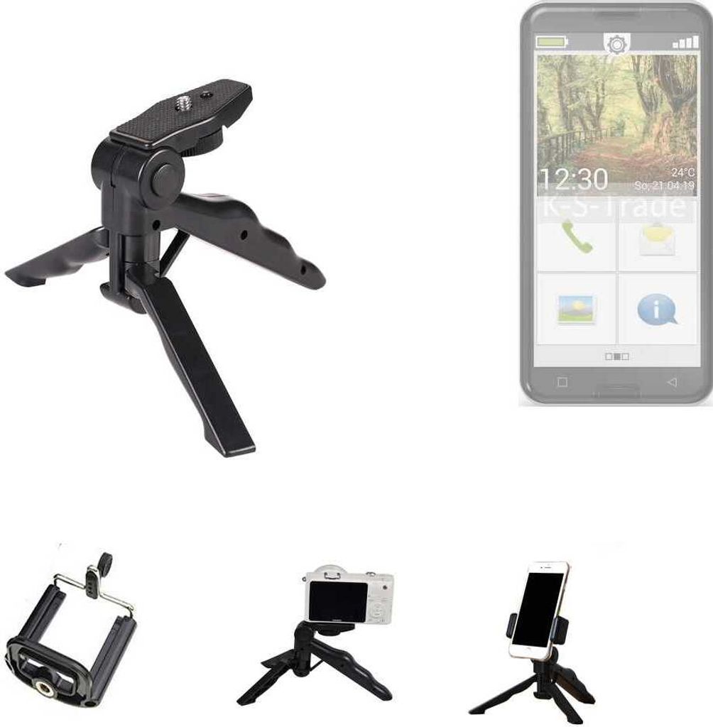 K-S-Trade Stativ Tisch-Ständer Dreibein Handy-Stativ Ständer kompatibel mit Emporia Smart.3 Mini-Stativ Smartphone Tripod Handy-Stativ aus Plastik