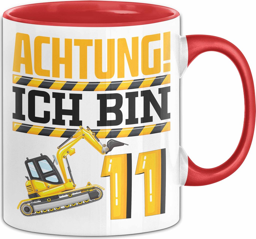 11. Geburtstag Geschenk Tasse Becher Jungs Baustelle Geburtstagsgeschenk Achtung Ich Bin 11 (Rot)